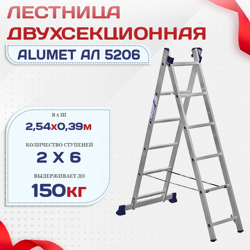 Лестница двухсекционная Alumet Ал 5206 - stroymarket66.ru - Санкт-Петербург
