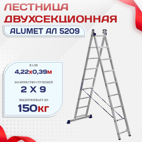 Лестница двухсекционная Alumet Ал 5209 - stroymarket66.ru - Санкт-Петербург